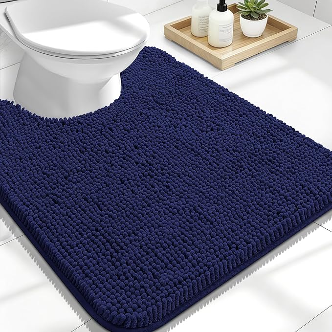 OLANLY Toilet Rugs U-Shaped 24x20, Extra Soft Absorbent Chenille Contour Bathroom Rugs for Toilet, Dry Quickly, Machine Washable, Non-Slip Bath Mat, Twilight Sapphire