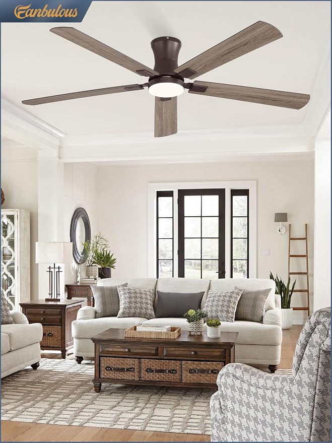Fanbulous 60 inch Ceiling Fan with Light, Low Profile Ceiling Fan with Light, App&Remote Control, Dimmable LED Light, Flush Mount Ceiling Fan for Indoor Bedroom Living Room, Qiuet DC Motor