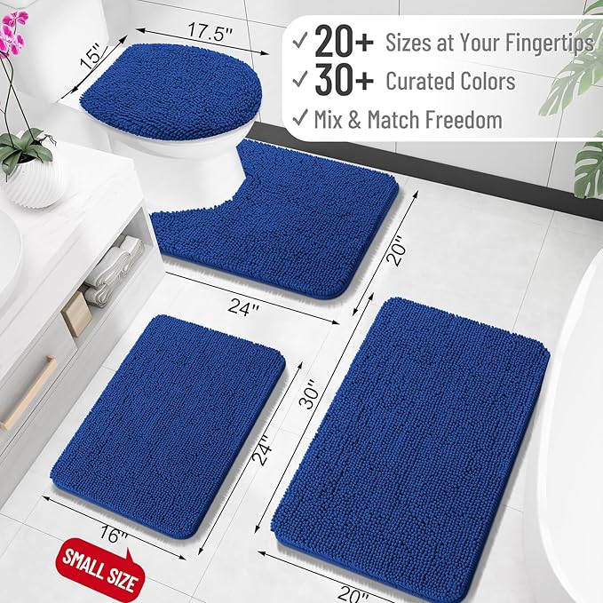 OLANLY Bathroom Rugs 35x24, Extra Soft Absorbent Chenille Bath Rugs, Rubber Backing Quick Dry, Machine Washable Bath Mats for Bathroom Floor, Tub and Shower, Home Decor Accessories, Royal Blue
