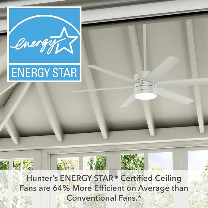 Hunter Solaria, Outdoor or Indoor, Ceiling Fan, Quiet, 60 inch, Fresh White