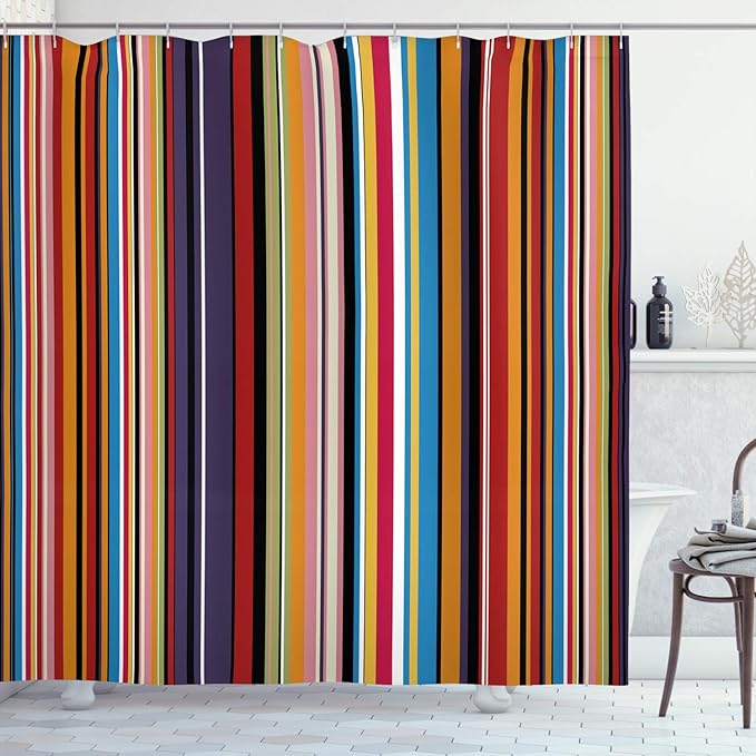 Ambesonne Abstract Shower Curtain, Vibrant Colored Stripes Vertical Pattern Funky a Modern Tile Illustration, Cloth Fabric Home Bathroom Art for Bath Decor Set with Hooks, 69" W x 70" L, Orange Purple
