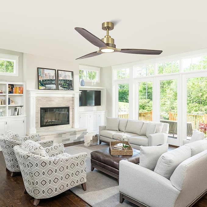 56” Gold Ceiling Fans with Lights and Remote - Modern Outdoor Sleek Luxury Gold Ceiling Fan, 3CCT, 6 Speeds eversible DC Motor for Living Room, Bedroom, Patios, Gazebo, and Indoor Spaces