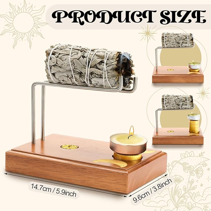 DoubleFill 4 in 1 Palo Santo and Sage Holder, Incense Sticks and Candle Holder with 4 Wooden Cylindrical Bases, Natural Wood Burner Bowl for Yoga Meditation Spirituality Enthusiasts Thanksgiving Gift