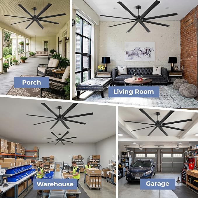 84-inch industrial ceiling fan, 6-speed garage ceiling fan with remote control, 8 aluminum blades, large ceiling fan with a quiet reversible DC motor suitable for garages, gyms, and offices.