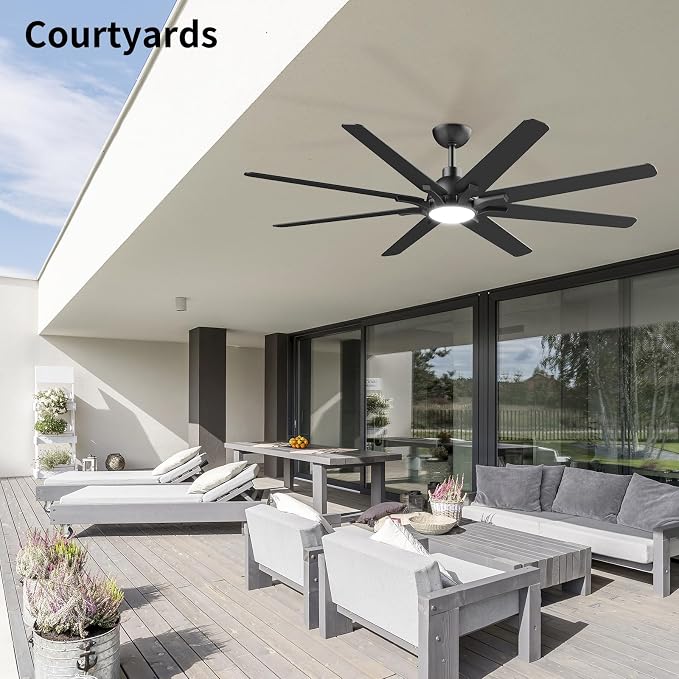 62 Inch Ceiling Fan with Light and Remote Control, Black | 6-Speed Quiet Reversible DC Motor, 3CCT Dimmable 24W LED Light,8 Wood Blades,Used for Living Room, Office,Covered Patio