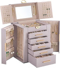 Lolalet Large Jewelry Box Organizer for Women, 6-Layer Jewelry Organizers and Storage Case with Mirror & 5 Drawers, Lockable Watch Ring Earring Bracelet Necklace Holder Girls Gift -6Layer, HazePurple