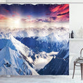 Ambesonne Europe Shower Curtain, Mountain Peak Snowy Winter Colorful Sky Sunbeams Adventure Austria, Cloth Fabric Bathroom Decor Set with Hooks, 69" W x 70" L, Coral Night