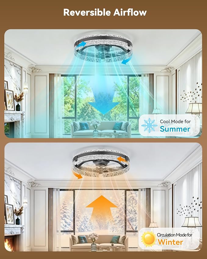 RGB Low Profile Ceiling Fan with Lights, Ceiling Fans with Lights and Remote, 3000-6500K Dimmable Modern Flush Mount LED Fan Lights, 6 Wind Speeds Ceiling Fans for Bedroom(Black-Cream)