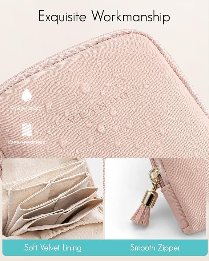 VLANDO Small Travel Jewelry Organizer,Jewelry Pouch Bags,Velvet Jewelry Storage Bag for Bracelet Rings Earring,Portable Jewelry Travel Case for Traveler-Pink
