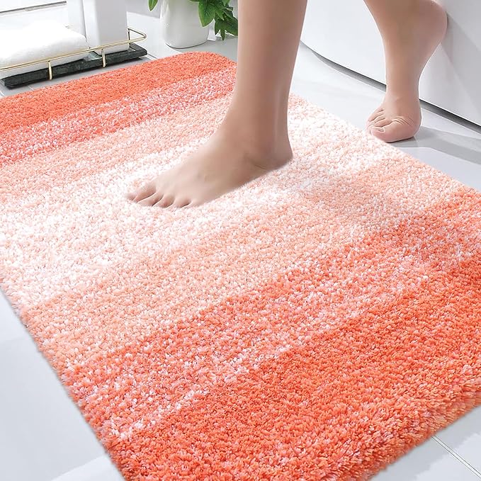 OLANLY Bathroom Rugs Mat 34x21, Extra Soft Absorbent Microfiber Bath Rugs, Rubber Backing, Quick Dry, Machine Washable Bath Mats for Bathroom Floor, Tub and Shower, Home Decor Accessories, Coral