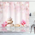 Ambesonne Spa Shower Curtain, Bohemian Stones and Soft Petals Therapy Tradition Yoga Picture, Cloth Fabric Bathroom Decor Set with Hooks, 69" W x 75" L, Pale Pink Peach