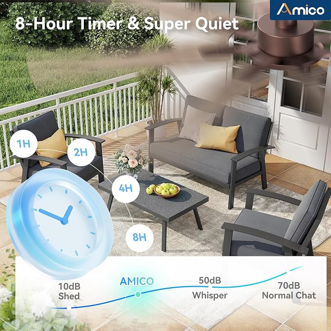 Amico 72 Inch Outdoor Ceiling Fan No Light with Remote, Large Brown Ceiling Fan Without Light, Quiet Reversible DC Motor, 6 Speeds, Timer, 8 Blades for Living Room, Covered Patio, Porch, Garage