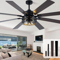 72 Inch Farmhouse Ceiling Fan with Light and Remote Black Rustic Ceiling Fan Quiet and Reversible DC Motor Caged Chandelier Fan for Living Room Bedroom