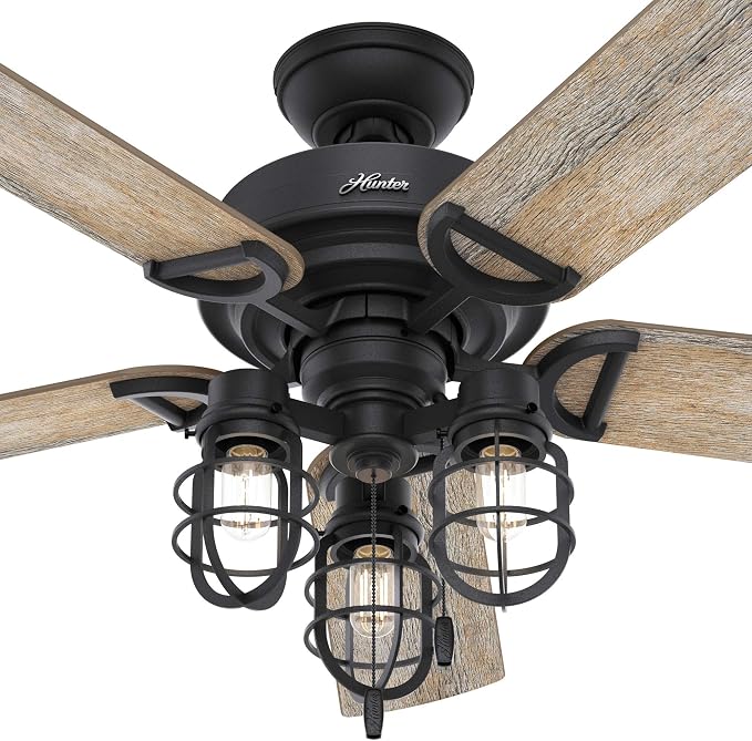 Hunter Starklake, Outdoor or Indoor, 5 Blades, 52 inch, Natural Black Iron