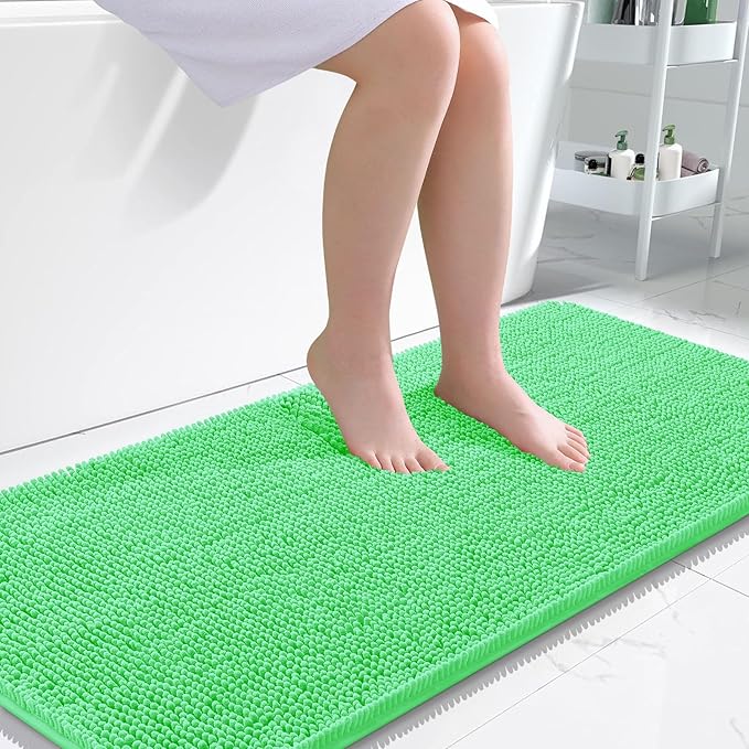 OLANLY Bathroom Runner Rugs 47x24, Soft Absorbent Chenille Bath Rugs, Rubber Backing Quick Dry, Machine Washable Long Bath Mats for Bathroom Floor, Tub and Shower, Home Decor Accessories, Mint Green