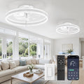 LEDIARY 20" Ceiling Fans with Lights and Remote, White Low Profile Ceiling Fan with Light, 3000-6000K Dimmable Fandelier Ceiling Fans, Modern Flush Mount Fan Light for Bedroom-2 Pack