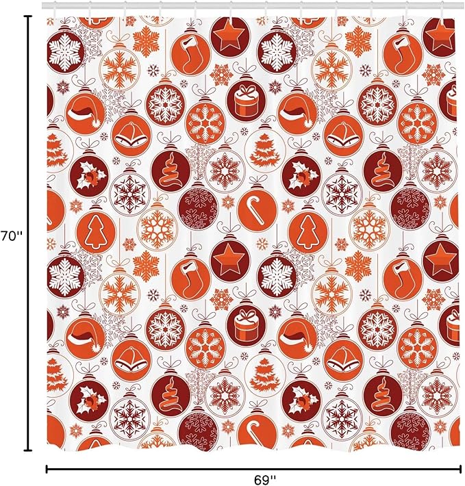 Ambesonne Christmas Shower Curtain, Classical Themed Old Fashioned Celebration Carols Winter Design Patterns, Cloth Fabric Bathroom Decor Set with Hooks, 69" W x 70" L, White Vermilion