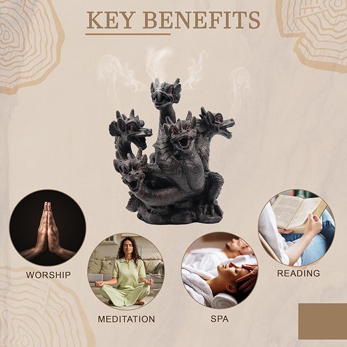 Hosley Resin Dragon Décor Statue Incense Cone Burner 8.5 Inch High, Ideal for Aromatherapy and Fantasy Décor Discover Mystical Elegance, Home Décor, Office, Spa