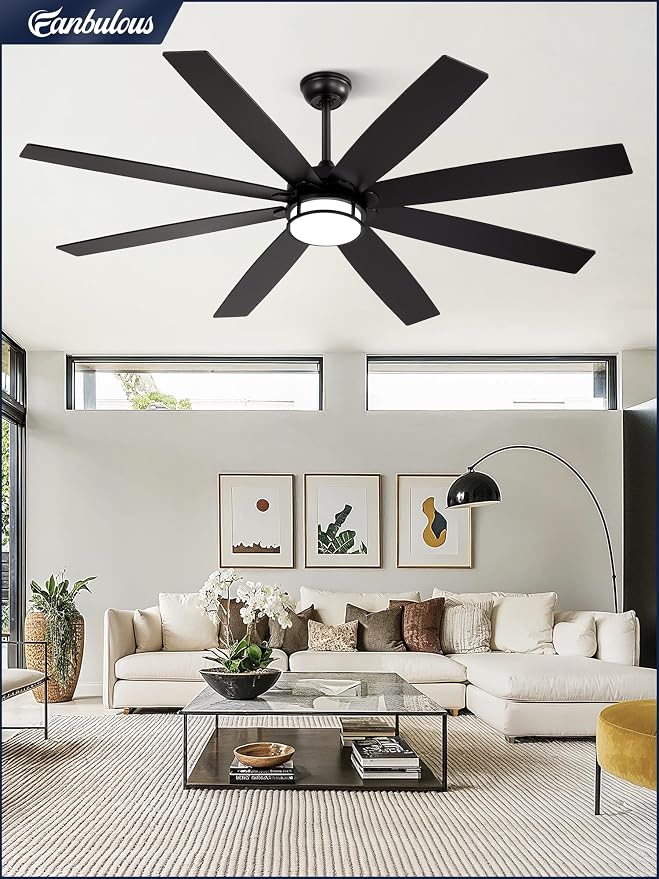 Fanbulous 65 Inch Ceiling Fans with Lights and Remote, Farmhouse Large Ceiling Fans, Black&Brown Modern Ceiling Fan with LED Light, Quiet DC Motor for Living Room, Bedroom, Kitchen, Indoor