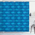 Ambesonne Sea Animals Shower Curtain, Sharks Swimming Horizontal Silhouettes Powerful Dangerous Wild Life, Cloth Fabric Bathroom Decor Set with Hooks, 69" W x 75" L, Blue