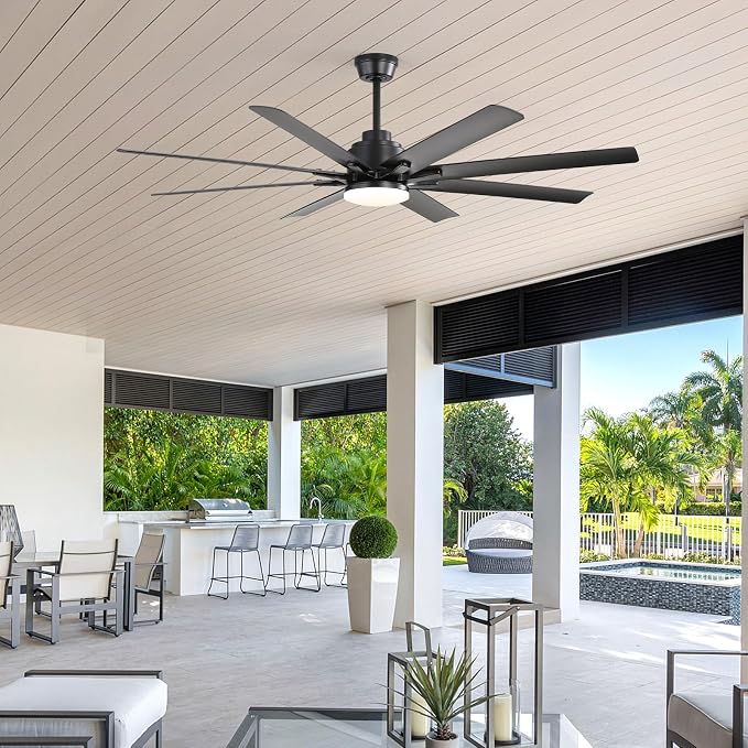 Sofucor 52 Inch Ceiling Fans with Lights, Modern Black Ceiling Fan with Lights and Remote, Reversible Quiet DC Motor, 3 CCT, ABS 8 Blades Indoor/Outdoor Fan Light for Bedroom Living Room Patio
