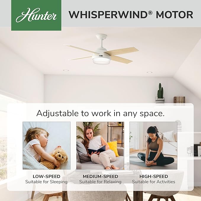 Hunter Dempsey, Indoor, Ceiling Fan, Modern, Quiet, 52 inch, Fresh White