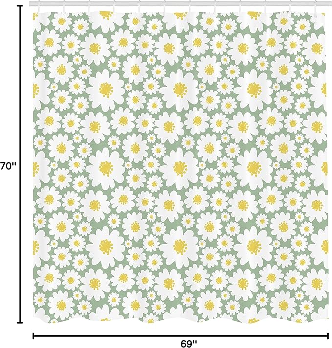Ambesonne Floral Shower Curtain, Pastel Cartoon Like Flowers Daisies Spring Time Season Artwork Print, Cloth Fabric Bathroom Decor Set with Hooks, 69" W x 70" L, Pale Green