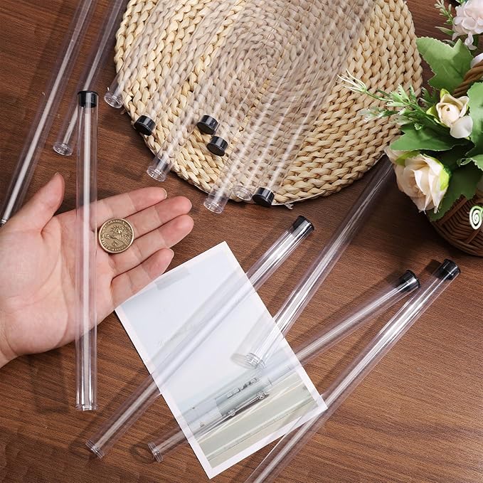 CHGCRAFT 15 Pcs Clear Plastic Tube with Black Lid Transparent Plastic Tube Clear Storage Holder Clear Bead Containers for Store Incense Sticks Beads 9.1 inches