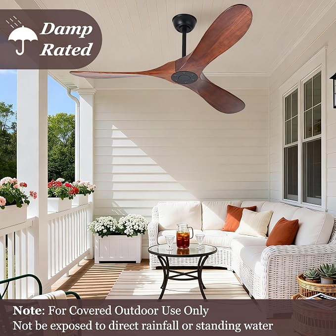 72 Inch Ceiling Fan No Light, Wood Outdoor Ceiling Fans for Patios Living Room Gazebo Porch, Indoor Modern Exterior Extra Large Ceiling Fan without Lights with Downrod(Walnut)
