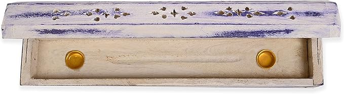 Incense Garden Pack of 2 White Washed Blue Wood Incense Box Burner 12"