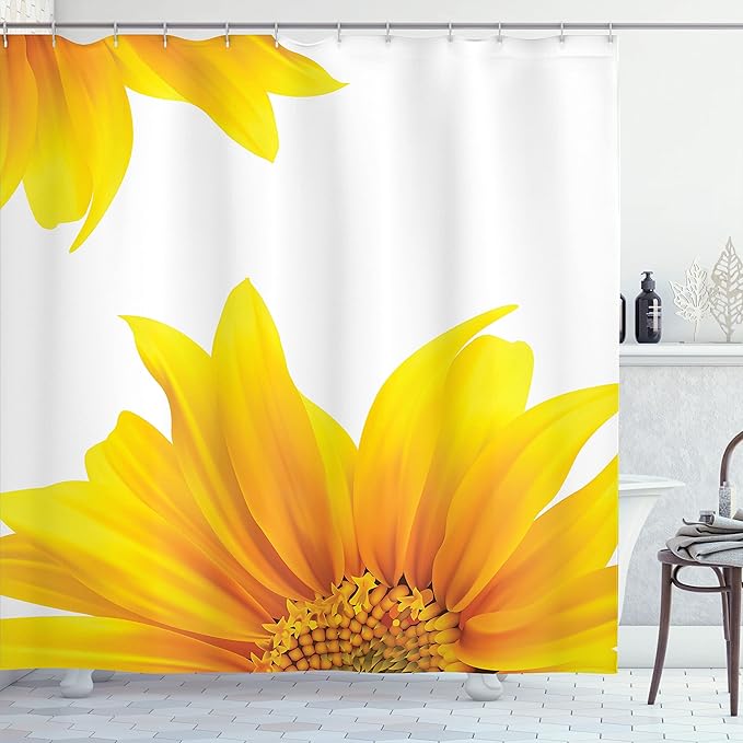 Ambesonne Yellow Shower Curtain, Flourishing Sun Flower Design Modern Vibrant Floral Summer Inspiration Art Print, Cloth Fabric Bathroom Decor Set with Hooks, 69" W x 75" L, Yellow Ivory