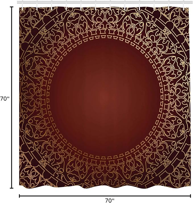 Ambesonne Maroon Shower Curtain, Vintage Frame with Eastern Motifs Traditional Retro Classic Art, Cloth Fabric Bathroom Decor Set with Hooks, 69" W x 70" L, Earth Yellow