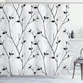Ambesonne Leaf Shower Curtain, Branches in The Fall Trees Stem Twig Last Few Leafage Minimalistic Design Art, Cloth Fabric Bathroom Decor Set with Hooks, 69" W x 84" L, Coconut Black