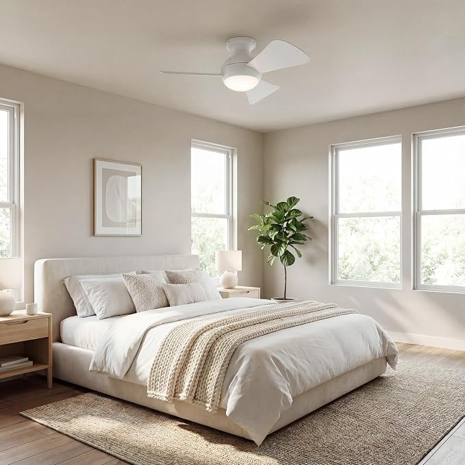 Kichler 330150MWH 34 Inch Sola Ceiling Fan LED, 3 Speed Wall Control Full Function, Matte White Finish with Matte White Blades