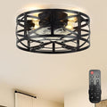 Conciseer 20 Inch Caged Ceiling Fans with Lights and Remote, Flush Mount, Low Profile 7 Blades, 6 Speed Reversible Quiet DC Motor for Bedroom, Kitchen and Living Room, Black