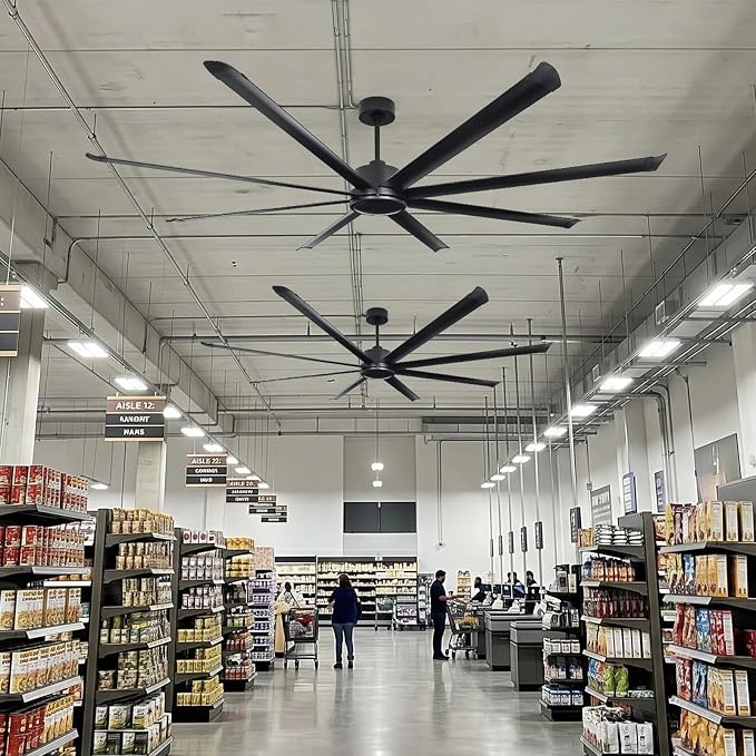 96 Inch HVLS Industrial Ceiling Fan, Large Ceiling Fan with Remote Control, High Airflow Commercial Fan for Garage Gym Shop Warehouse, Quiet DC Motor, 6 Speeds, 8 Aluminum Blades