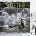 Ambesonne Waterfall Shower Curtain, Mystic Waterfall in Forest Trees with Splashing Water Babbling Brook, Cloth Fabric Bathroom Decor Set with Hooks, 69" W x 70" L, Dark Brown White Green