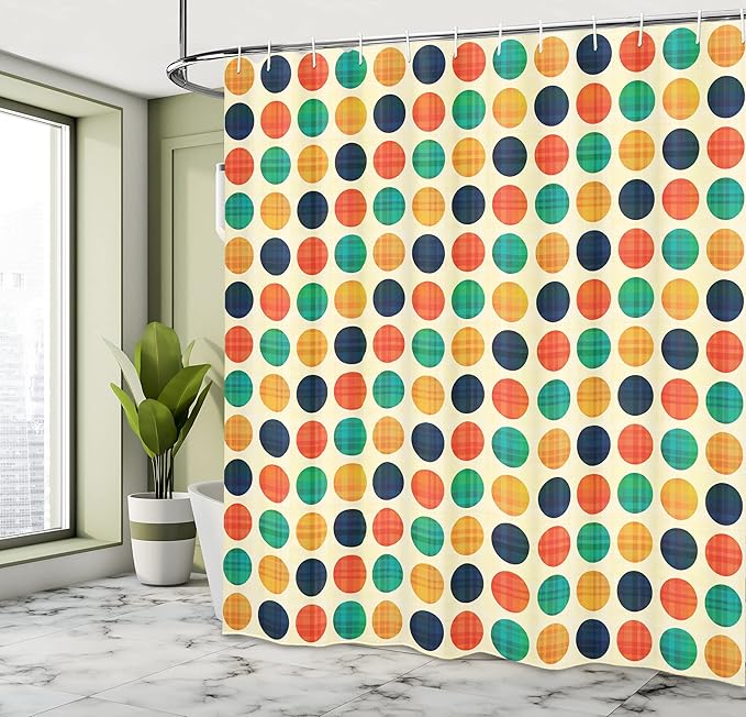 Ambesonne Polka Dots Shower Curtain, Polka Dots Nostalgic Funky Vibrant Colors Points Flecks Boho Illustration, Cloth Fabric Bathroom Decor Set with Hooks, 69" W x 70" L, Multicolor