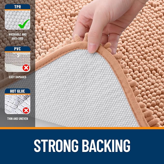 OLANLY Bathroom Runner Rugs 47x24, Extra Soft Absorbent Chenille Bath Rugs, Rubber Backing Quick Dry, Machine Washable Long Bath Mats for Bathroom Floor, Tub and Shower, Home Decor Accessories, Peach