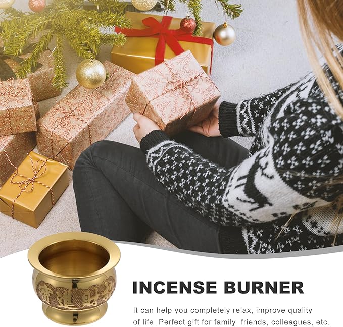 HEALLILY Retro Copper Incense Burner 3.93X3.93X2.67In Elegant Home Decor Buddhist Censer with Bowl Design for Relaxation and Meditation