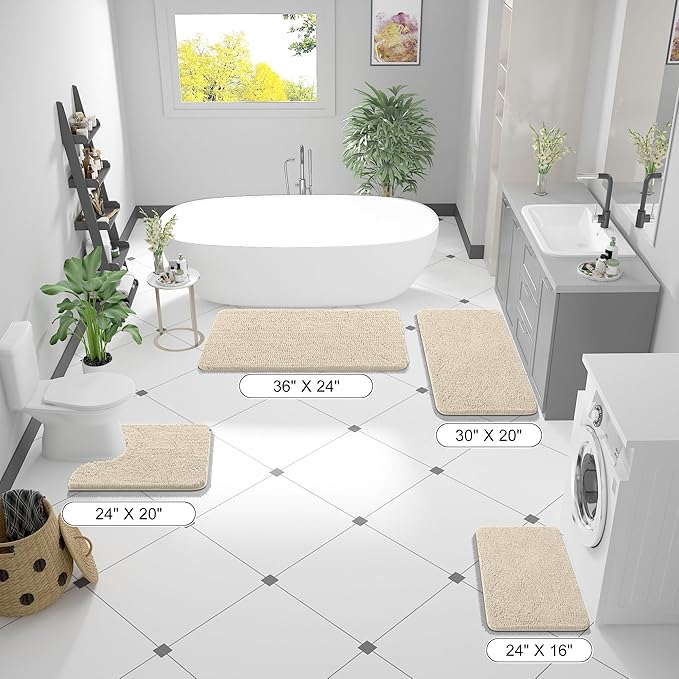 OLANLY Large Bathroom Rugs 44x32, Extra Soft Absorbent Chenille Bath Rugs, Rubber Backing Quick Dry, Machine Washable Bath Mats for Bathroom Floor, Tub and Shower, Home Decor Accessories, Sand