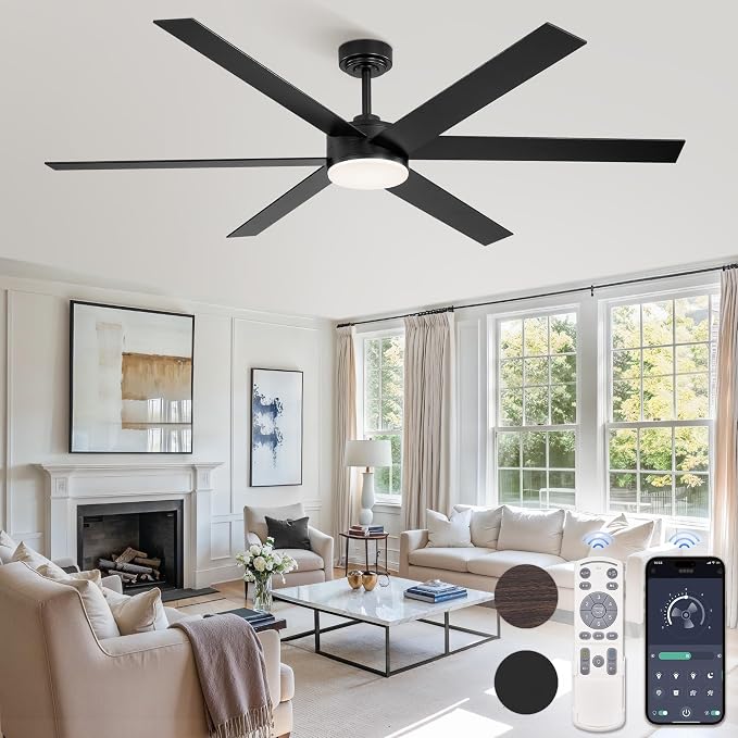 Fanbulous 66 Inch Ceiling Fans with Lights and Remote, Reversible 6 Blades, Dimmable, 3000K-6000K Adjustable, Outdoor Ceiling Fans for Patios, Large Ceiling Fan for Indoor or Covered Outdoor, Black