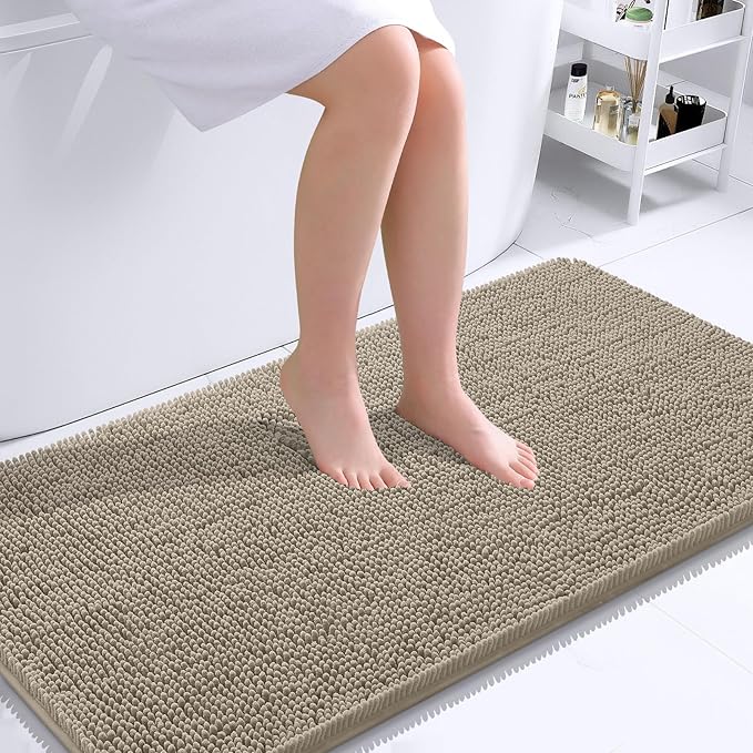 OLANLY Large Bathroom Rugs 40x24, Extra Soft Absorbent Chenille Bath Rugs, Rubber Backing Quick Dry, Machine Washable Bath Mats for Bathroom Floor, Tub and Shower, Home Decor Accessories, Warm Taupe
