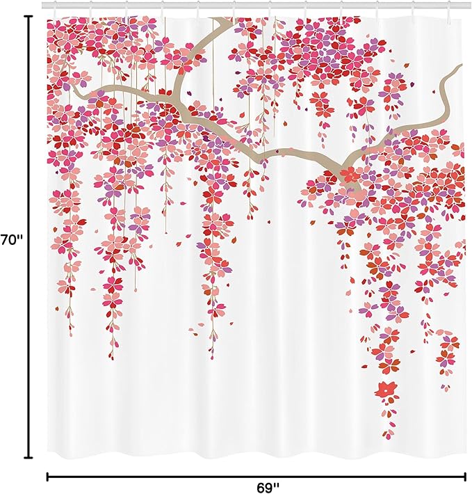 Ambesonne Flower Shower Curtain, Cherry Blossom of Trees on a Branch Springtime of Happy Vacation Traveling Destinations Artwork, Cloth Fabric Bathroom Set with Hooks, 69" W x 70" L, Purple Cocoa