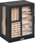 Glimmloop 360° Rotating Jewelry Box with 5 Drawers, Spacious Vertical Jewelry Organizer with Glass Window, Jewelry Storage Case, Dustproof & Moisture-resistant Design, Black