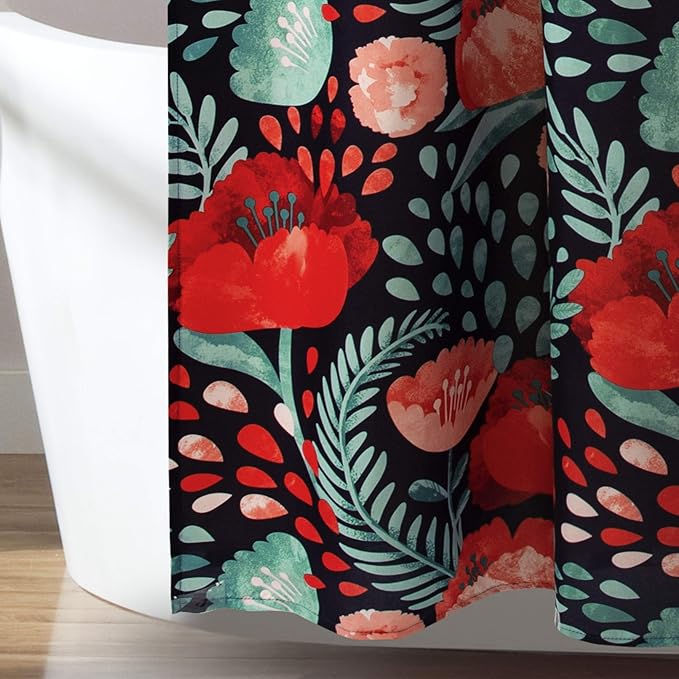 Lush Decor Poppy Garden Shower Curtain Single 72" W x 72" L Navy - Floral Shower Curtains for Bathroom - Colorful Bathroom Curtain - Cottage Core Decor