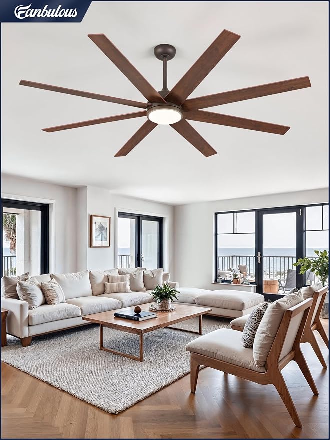 Fanbulous 74 Inch Ceiling Fans with Lights and Remote, Walnut Indoor/Outdoor Ceiling Fan with Quiet Reversible DC Motor, 6 Speeds, 3CCT, 8 Blades Large Ceiling Fan for Living Room Bedroom Patio