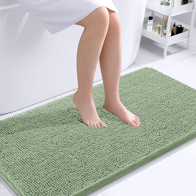 OLANLY Bathroom Runner Rugs 44x24, Soft Absorbent Chenille Bath Rugs, Rubber Backing Quick Dry, Machine Washable Long Bath Mats for Bathroom Floor, Tub and Shower, Home Decor Accessories, Sage Green