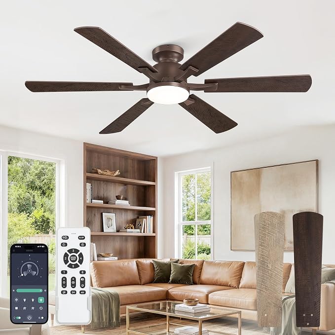 Fanbulous 52 Inch Ceiling Fan with Lights, APP & Remote Control, Flush Mount Low Profile Bronze Ceiling Fan, 3000-6000K Dimmable LED, Quiet Reversible Motor, 6 Blades, 6 Speeds,for Bedroom Living Room