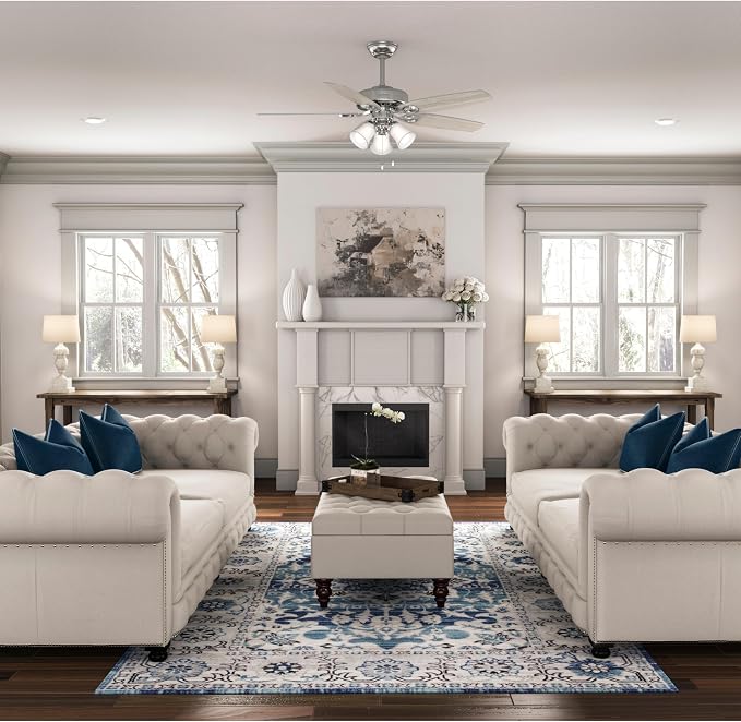Hunter Builder Plus, Indoor, Ceiling Fan, 5 Blades, 52 inch, Brushed Nickel | with LED Lights, Standard Mount, Pull Chain, For Bedroom, Living Room, Includes Bulbs, 51111